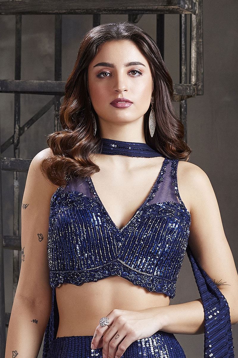 SurrealNavy Blue Georgette Designer Palazzo Suit for Reception, Engagement, and Party